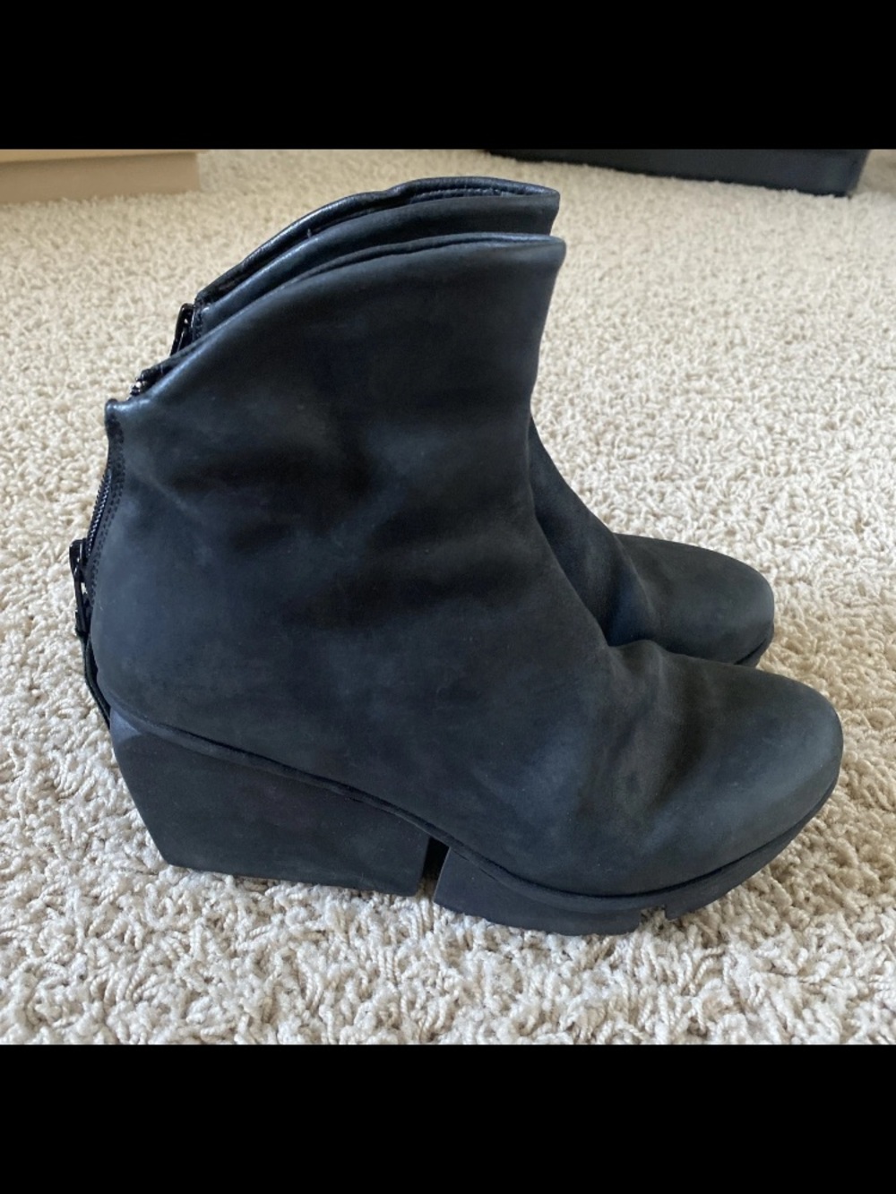 Trippen Germany black leather wedge boots 5.5